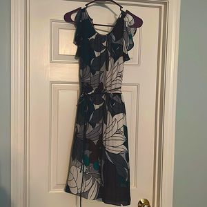 Loft floral dress. Teal, purple, white. Size small